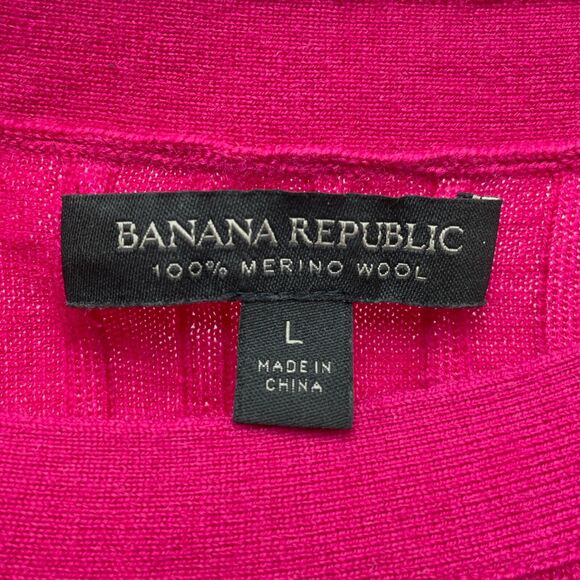 BANANA REPUBLIC 100%  Merino Wool Women's Sweater Sz L Crew Neck Ribbed Pink - Picture 3 of 7
